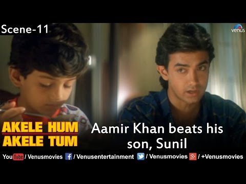 Aamir Khan beats his Son, Sunil (Akele Hum Akele Tum)
