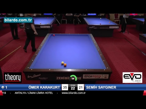 ÖMER KARAKURT & SEMİH SAYGINER Bilardo Maçı - 2018 ERKEKLER 1.ETAP-Son 16