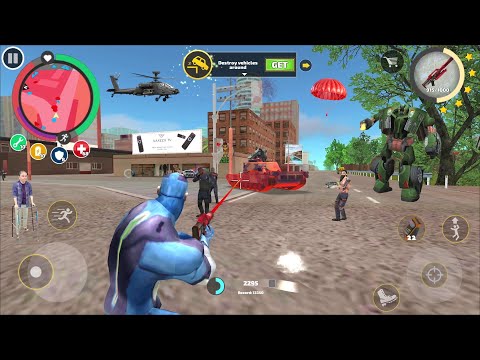 Rope Hero Vice Town (rope hero with bq laser gun) tank and robot destroy - Android Gameplay HD