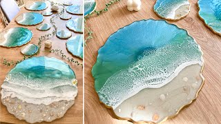 Beautiful Resin Table Beach Set: Resin Tray, Resin Table Mats & Resin Coasters