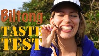 Eating Biltong taste test challenge in South Africa
