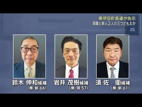 YouTube Video 静岡・東伊豆町の町長選が告示　現職と新人２人が立候補を届け出る