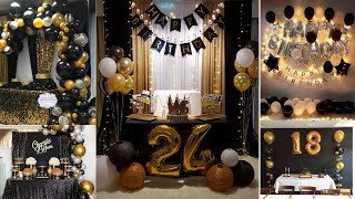 Black and Gold theme birthday decoration ideas|Low budget decoration ideas|Backdrop decoration ideas