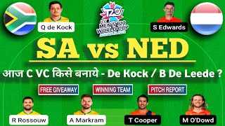 SA VS NED Dream11 Team | SA VS NED Dream11 Prediction  | SA VS NED Dream11 Today Match Prediction