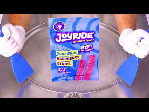 Transforming Joyride Sour Blue Raspberry Strips into Crazy Ice Cream Rolls! (ASMR)