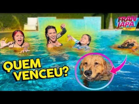 competição na picina com meu cachorro quem ganhou ? - Fran japa vlogs