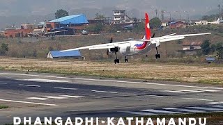 preview picture of video 'Nepal Airlines MA60 takes off from Dhangadhi airport with huge roar sound'