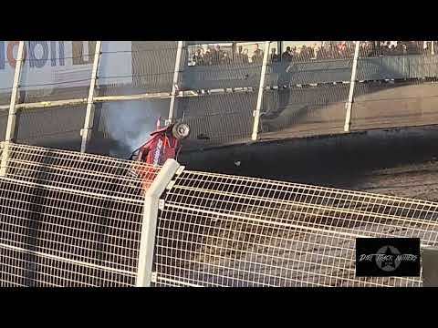 Speedcar racer Vaughan Manders takes a flip in turn 4 at the Perth Motorplex.