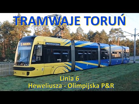Tramwaje Toruń. Linia 6 Heweliusza - Olimpijska P&R./CABVIEW - Ride on tram line 6 in Toruń (Poland)