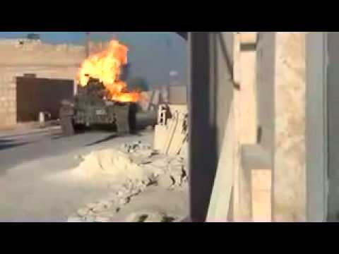 اشتعال إحدى آليات قوات النظام داخل حريتان بعد استهدافها من قبل كتيبة الزبير بن العوام