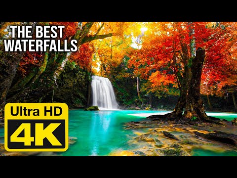 4K UHD Fresh Waterfall - Jungle Waterfall - Relaxing Music -Mysterious World