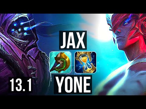 JAX vs YONE (TOP) | 2.4M mastery, 7 solo kills, 800+ games, 10/2/1 | KR Diamond | 13.1