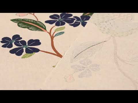 Dekostoff Halbpanama Leinenlook Pfaue Blumen Zweige natur grün 1,40m Breite