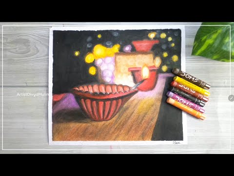 How to Draw Diwali Diya Using Doms Oil Pastels || Full Tutorial || Beginners ||