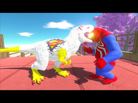WHITE SUPERMAN T-REX VS SPIDERMAN GORO DEATH RUN MAPLE FOREST - Animal Revolt Battle Simulator