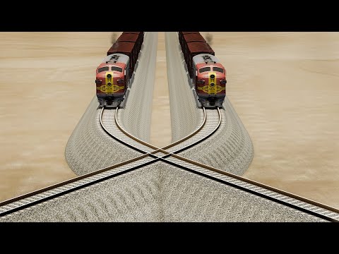 Impossible Overlapping Rail Tracks Vs Trains Crossing - BeamNG.Drive
