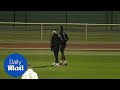 Moment Paul Pogba picks up a thigh injury while kicking a ball in training with France squad