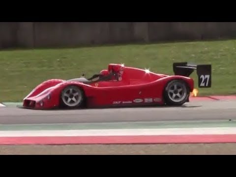 Ferrari 333 SP in action at Mugello circuit-pure V12 sound w/ huge flames