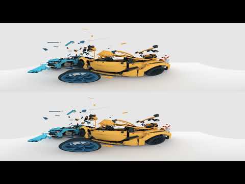 Lego-Porsche-Crash als 360-Grad-3D-Video in Zeitlupe (Computersimulation)