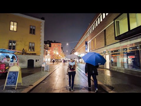 Rainy Night Walk in Uppsala, Sweden (4K)