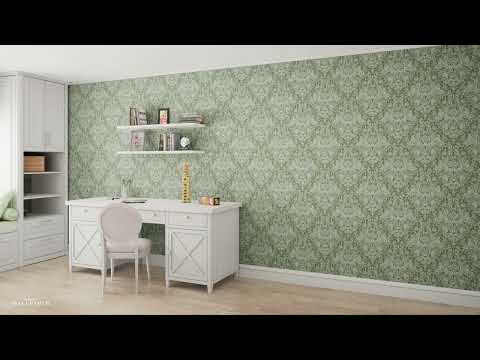 Harlen Woodland Damask Wallpaper Green World of Wallpaper 50342 - 3D Room