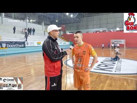 CONFIRA ENTREVISTA JOGADOR ALAN  UM DOS DESTAQUES DO APAF NO JOGO CIANORTE FUTSAL 05 X 05 APAF.