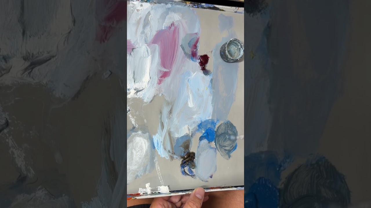 What colors you need to mix gray for clouds!  Follow for more tips.  #howtopaint #oil #cloud