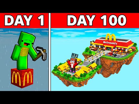 JJ and Mikey Survive 100 DAYS on MCDONALDS One Block in Minecraft ! - Maizen