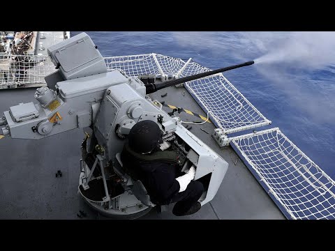 RFA Tidespring fires 30mm cannon
