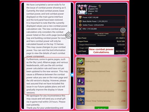 Clash of Kings: New combat power calculation rule. and 🎁Gift Compensation.