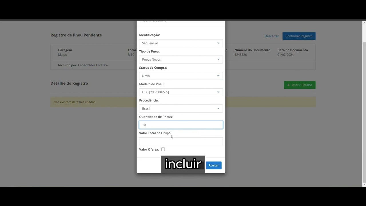 Vídeo tutorial da funcionalidade "Registro de Compra" no HIVETIRE.