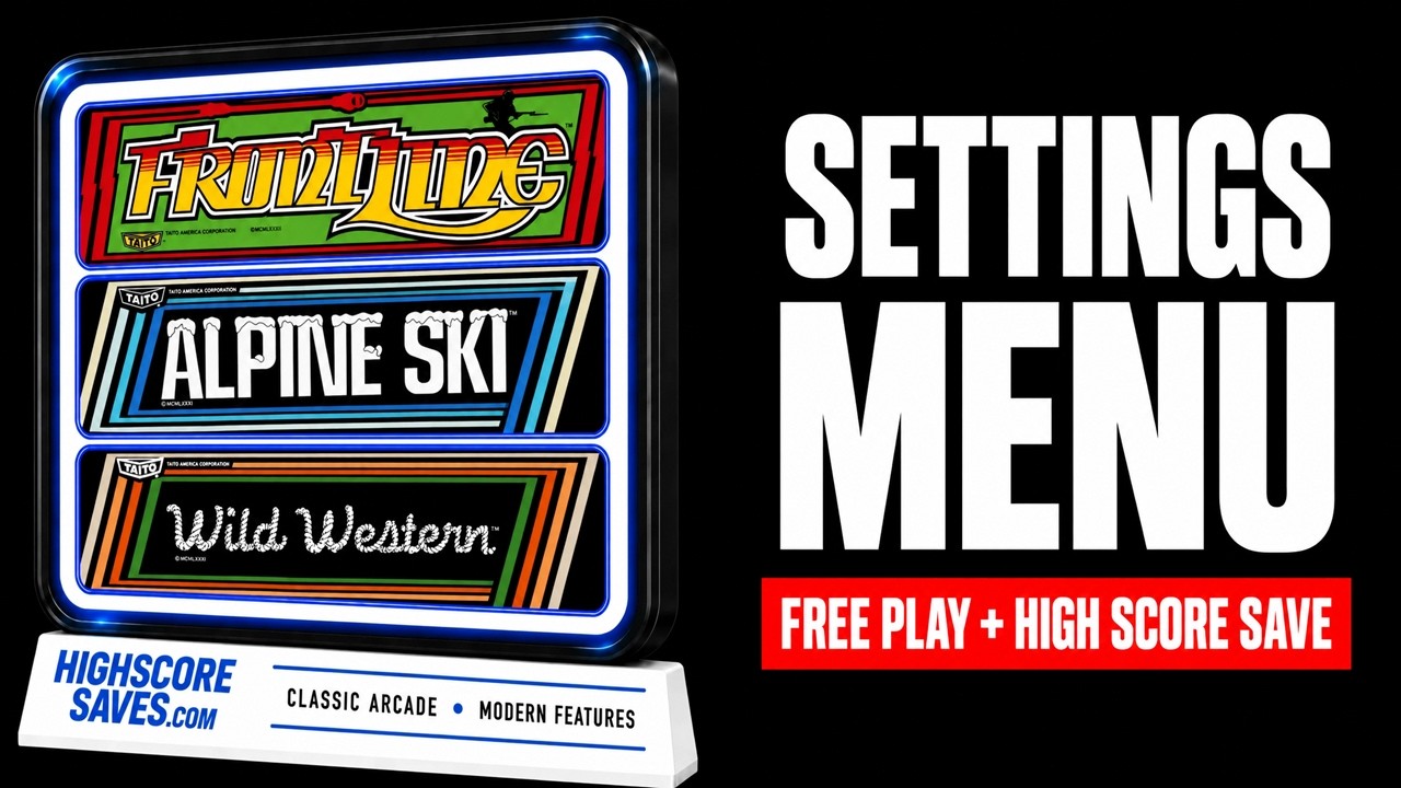 Frontline Multigame Free Play and High Score Save Kit settings menu video preview