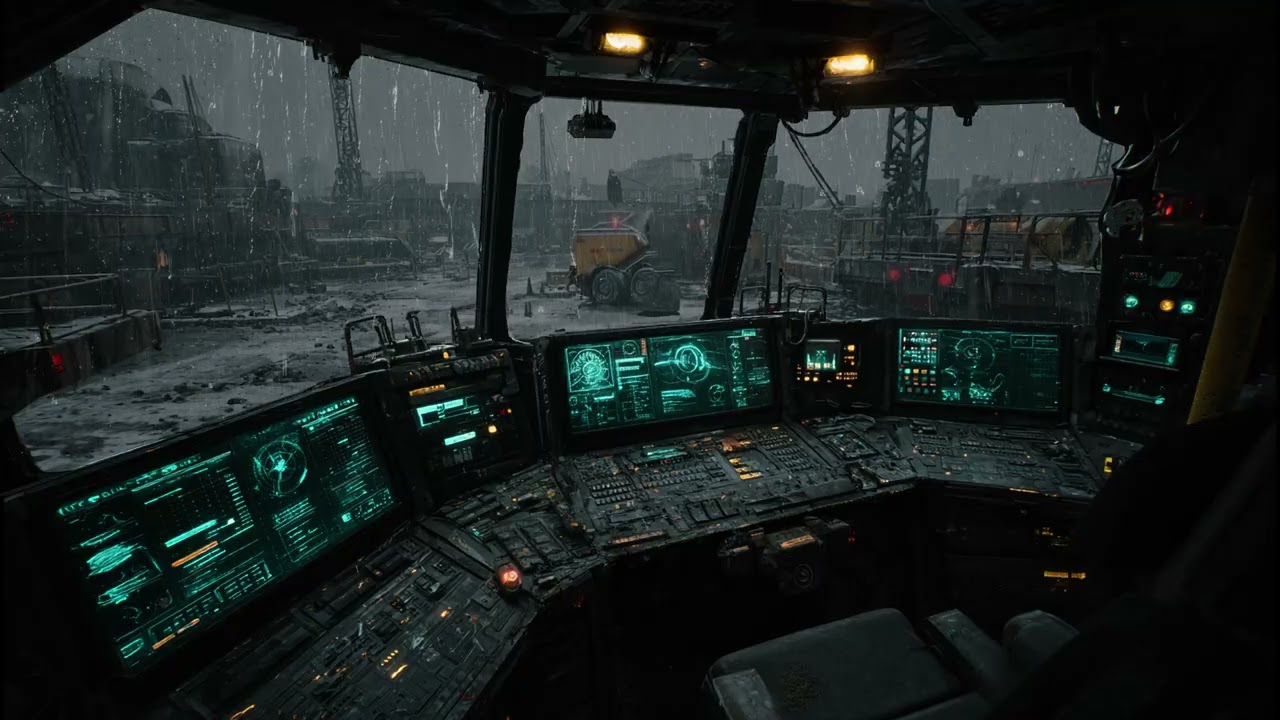 Abandoned Sci-Fi Control Room | Rain & Thunderstorm Ambience in a Post-Apocalyptic Future