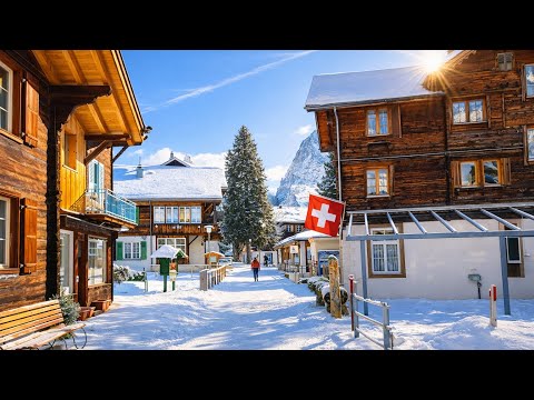 Mürren Switzerland - Snow Walk in Most Beautiful Swiss Mountain Village