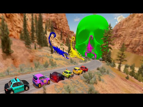 Giant Color Scorpions Monster Island - Epic Cars High Speed Jump | Jean Daniel.
