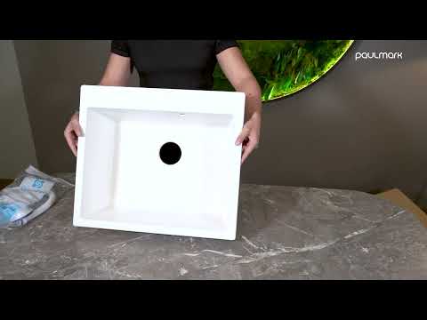 Распаковка кухонной мойки Paulmark Kante PM106052-WH белый кварц 60 х 52 см