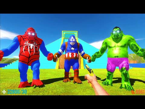 DEATH RUN vs SPIDER-MAN, CAPTAIN AMERICA, HULK GORO TEAM - Animal Revolt Battle Simulator