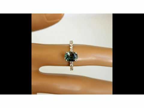 Green-Blue Sapphire Ring with Diamonds