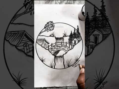 Step by step easy bridge nature drawing আঁকা #drawing #art #shorts #drawingsayantan #sketch #scenery
