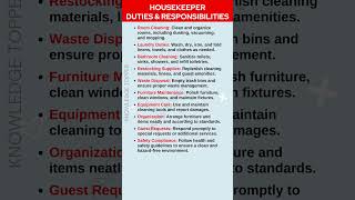Housekeeping Duties and Responsibilities | Housekeeper Duties and Responsibilities