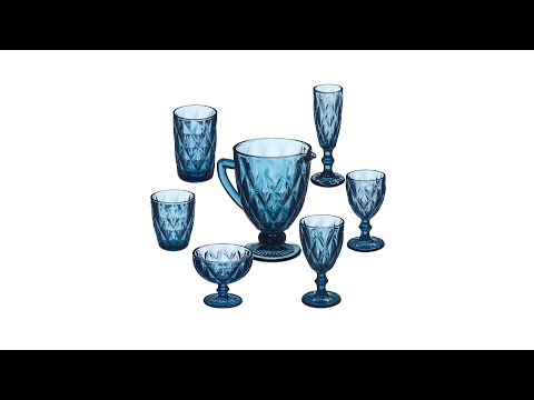 Lot de 7 verres bleus Bleu - Verre - 20 x 20 x 14 cm