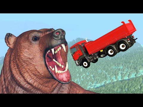 BeamNG drive - Jumping Cars into the mouth of a Giant Bear