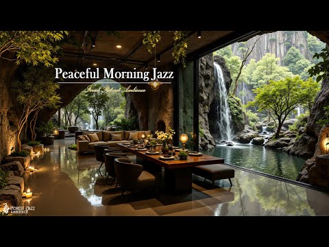 Peaceful Morning Jazz In Nature Retreat | Soft Jazz Music With Waterfall Ambience For Work