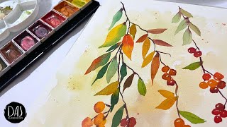 My Evergreen Go-To For Relaxing Watercolor Art — Colorful Autumn Leaves and Berries Fast and Loose!