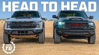 New 777hp Ram TRX SRT vs 720hp Ford Raptor R: Drag Race, Jumps & Whoops! | 4K