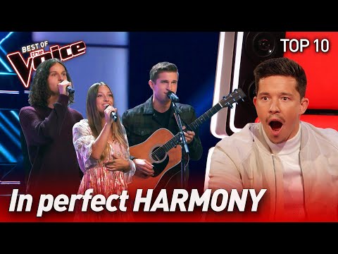 Perfectly HARMONIZED Blind Auditions on The Voice | Top 10