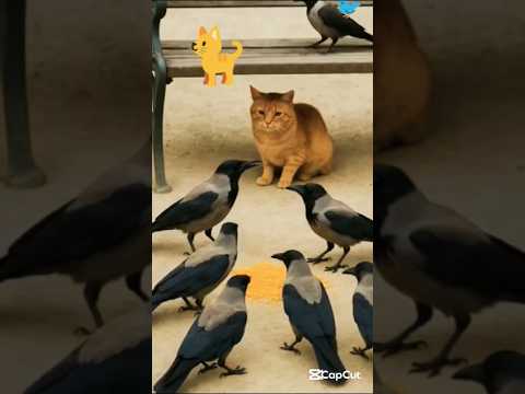 Crow Sound 🐦 | Crow's Mealtime vs Curious Cat 😺 | Animal Sounds #shorts