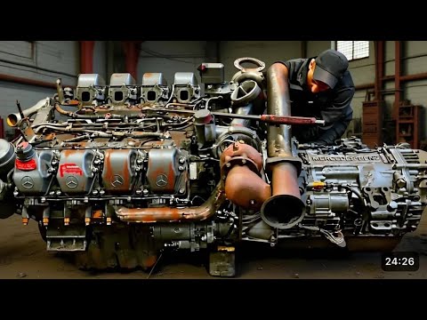 V8 Power. Quick Assembly and Start of the Mercedes OM502 V8 Engine