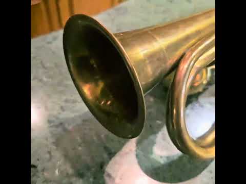 Vintage Brass Hunting Horn 1960s England or France Nickel Plated Mouthpiece Chain image 15