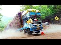 Heavy Loaded Lorry At Full Speed Honking At Crazy Car Driver Truck Driver Applies Sudden Breaks